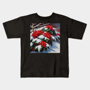 Poinsettias In The Snow II Christmas Flowers Kids T-Shirt